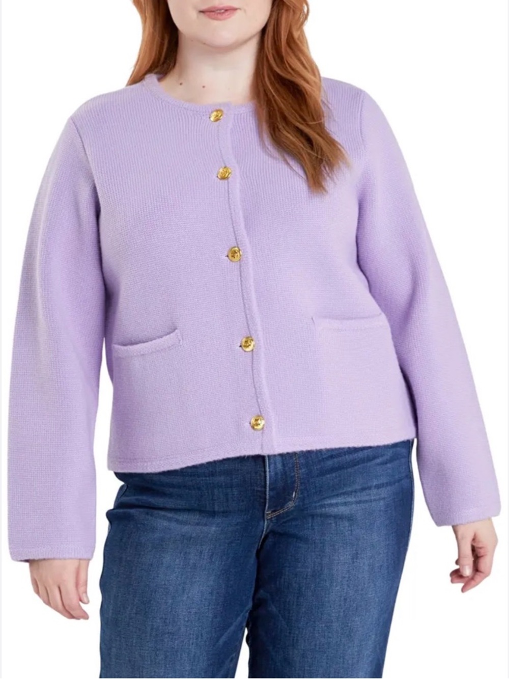 English Factory Lilac Button-Front Knit Cardigan with Gold Buttons
